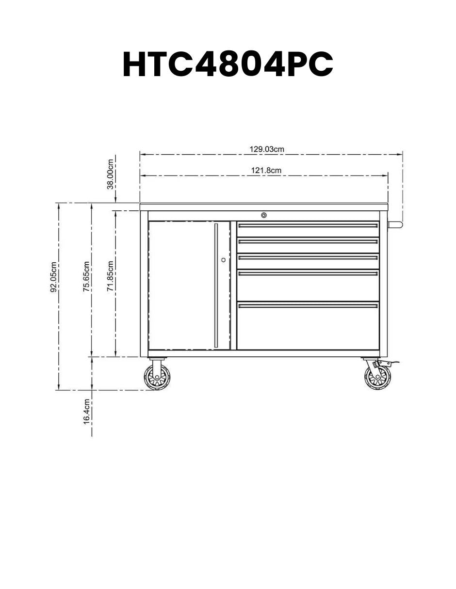 GABINETE DE HERRAMIENTAS DE 48 CON 4 CAJONES COLOR NEGRO HTC4804PC