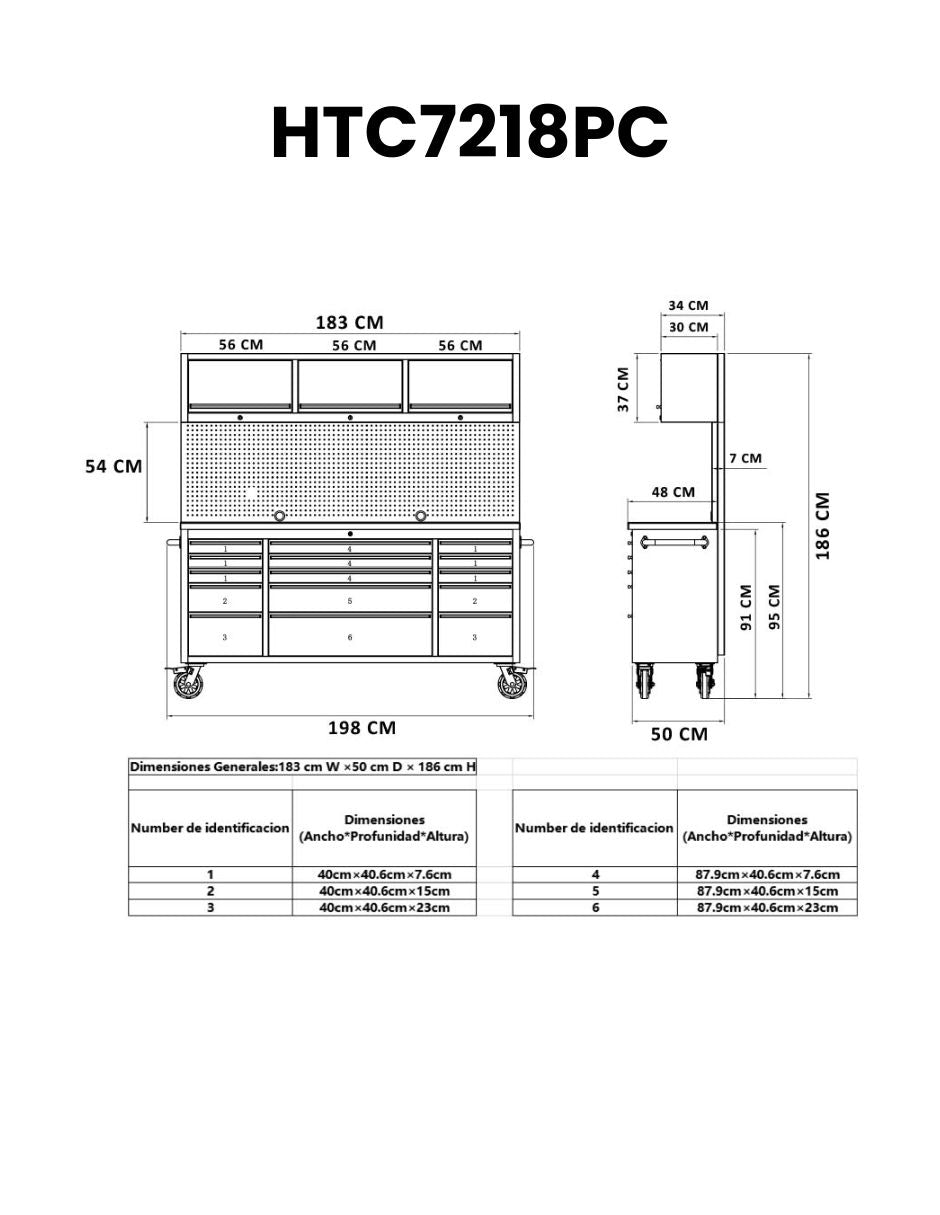 GABINETE DE ACERO INOXIDABLE PARA HERRAMIENTAS 18 CAJONES INCLUYE SUPERIORES HTC7218PC